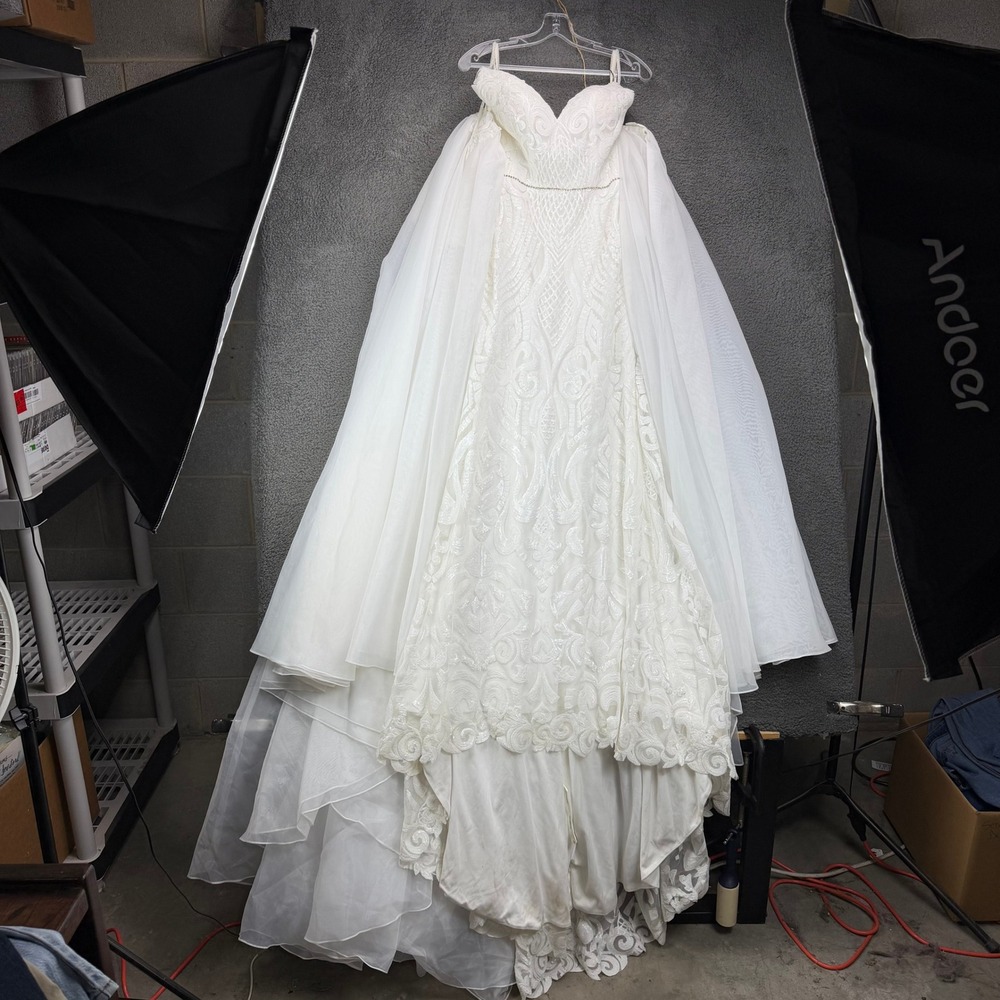 Cocomelody CW001867 Sequin Lace Wedding Dress Ivory Size 4 Mermaid Bridal Gown